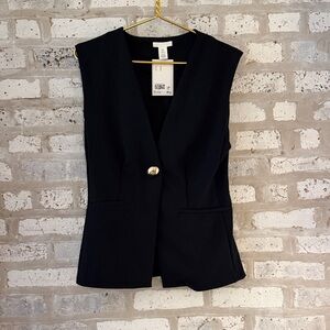 H&M Black Sleeveless Blazer Vest with Gold Button